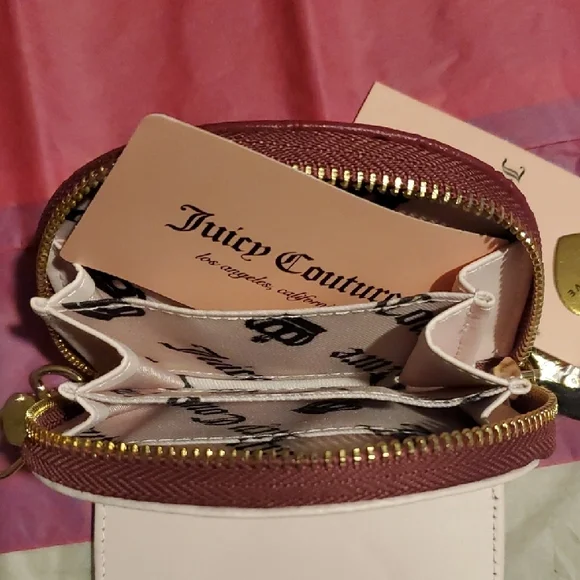 Juicy Couture Burgundy Coin Purse with Dividers For Cards Or Cash Gold Accents - Picture 7 of 8